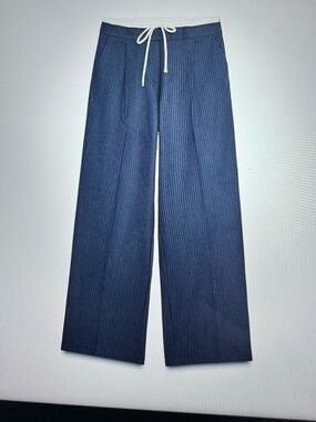 Zara Navy Pinstripe Drawstring Trousers with White Waist Tie